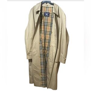 Burberry London Khaki Beige Trench Coat Nova Check Lining 50 Long Jacket